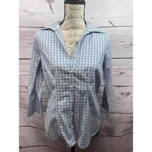 Lands End No Iron Plaid Button Down‎ Blouse Long Sleeve Womens Size 6